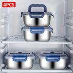 Juego de 2/4 piezas de recipientes herméticos de acero inoxidable para almacenar alimentos con tapas, aptos para microondas, reutilizables, perfectos para refrigerador, ideales para preparación de comidas, cocina al aire libre, esenciales de cocina, recip