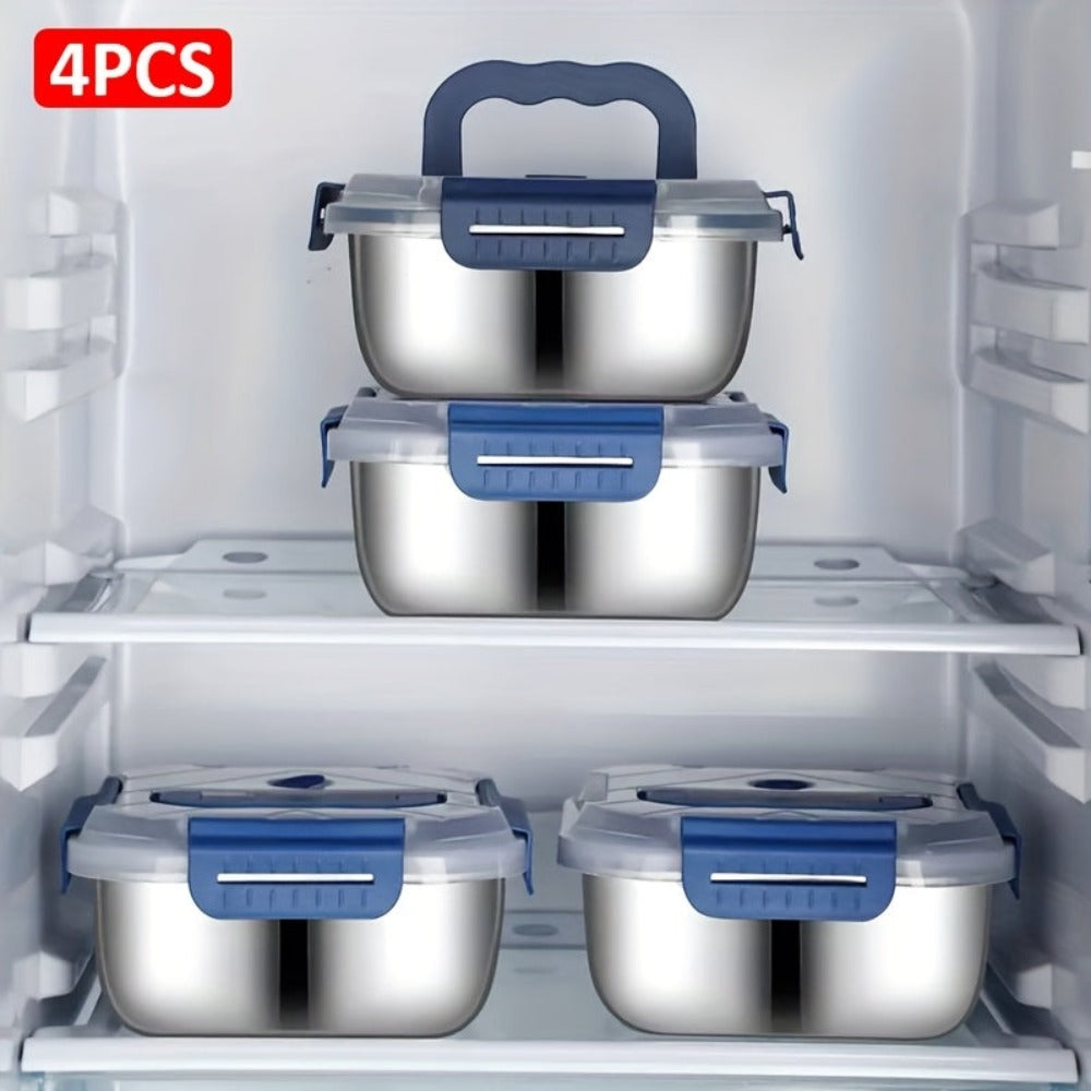 Juego de 2/4 piezas de recipientes herméticos de acero inoxidable para almacenar alimentos con tapas, aptos para microondas, reutilizables, perfectos para refrigerador, ideales para preparación de comidas, cocina al aire libre, esenciales de cocina, recip