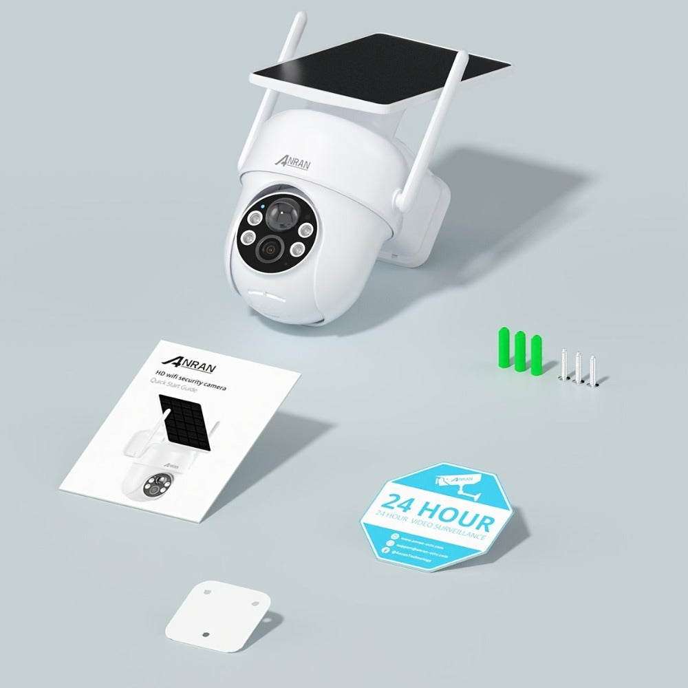 ANRAN Cámaras de Seguridad Inalámbricas 2K Solares para Exteriores, 2.4Ghz con Wifi, Visión Nocturna a Color, Comunicación de Audio Bidireccional, Compatibilidad con Alexa, Sensor de Movimiento PIR, para Vigilancia de Seguridad Doméstica Total