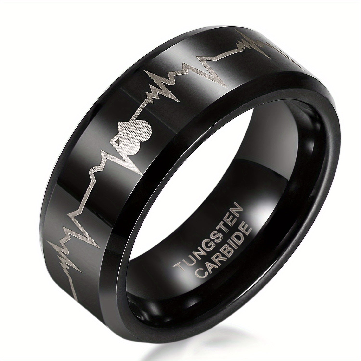 Anillo de pareja JewelryWe, carburador de tungsteno con corazones y latido, anillos de compañero, anillos de la amistad, anillos de boda, anillos de compromiso, banda,