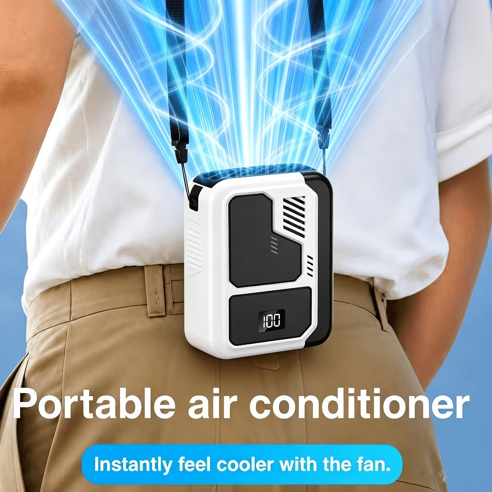 Ventilador de cintura portátil 3 en 1 | Ventilador de cintura, ventilador de escritorio portátil, potente energía eólica, pantalla digital, 3 velocidades de viento, recargable por USB, ventilador silencioso de enfriamiento rápido, ventilador de cintura po