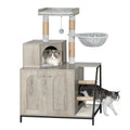 Árbol para Gatos con Armario de Letrero, Armario para Gatos, Casa Moderna 4-en-1 con Plataforma Grande, Casa para Gatos con Alfombra Rascadora de Sisal, Postes y Pompones, Cojines Lavables