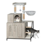Árbol para Gatos con Armario de Letrero, Armario para Gatos, Casa Moderna 4-en-1 con Plataforma Grande, Casa para Gatos con Alfombra Rascadora de Sisal, Postes y Pompones, Cojines Lavables