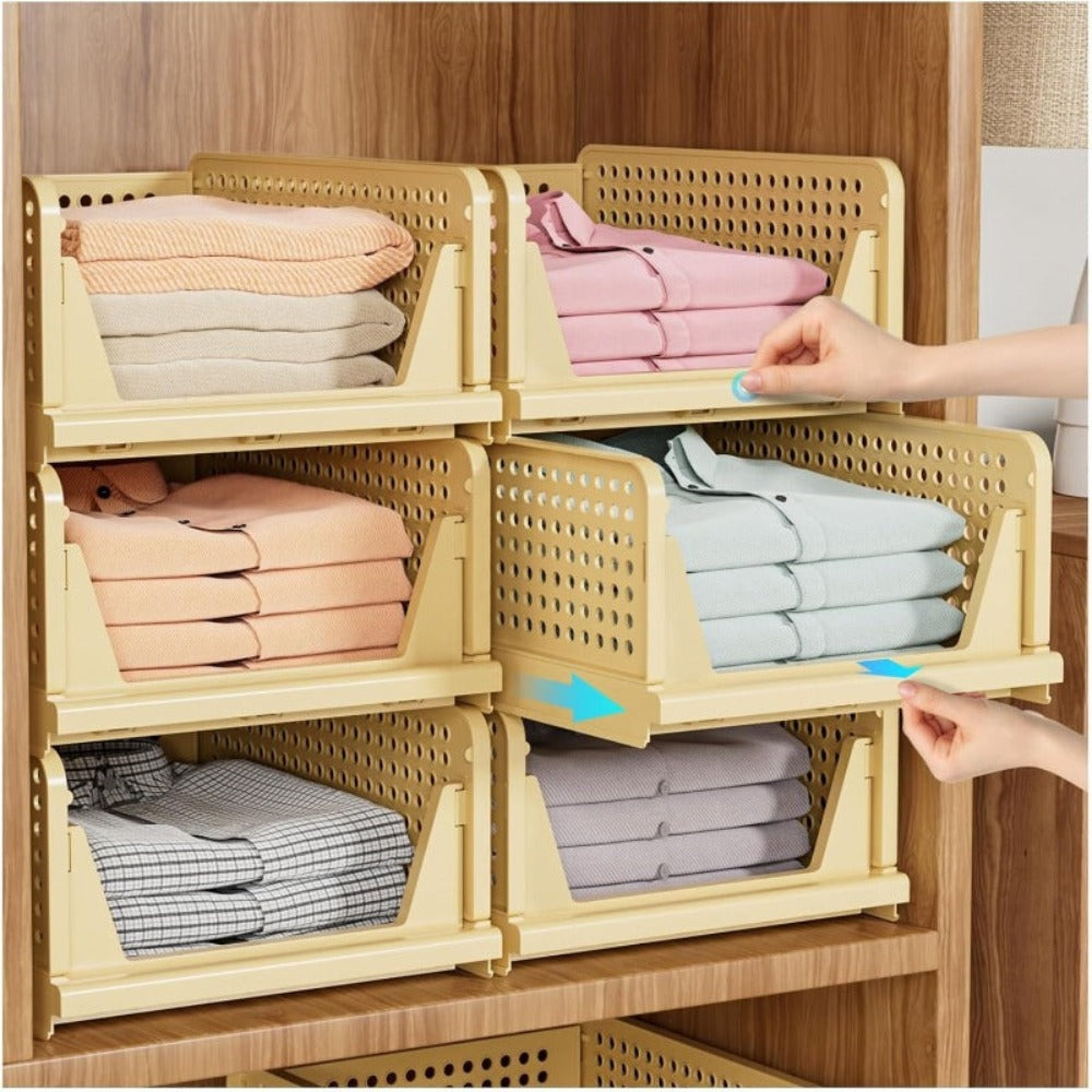 4pcs Organizadores Armario Plegables y Apilables, Cajones de Almacenaje con Separadores Extraíbles, Almacenaje y Organización para Dormitorio, Oficina y Baño, Plastico