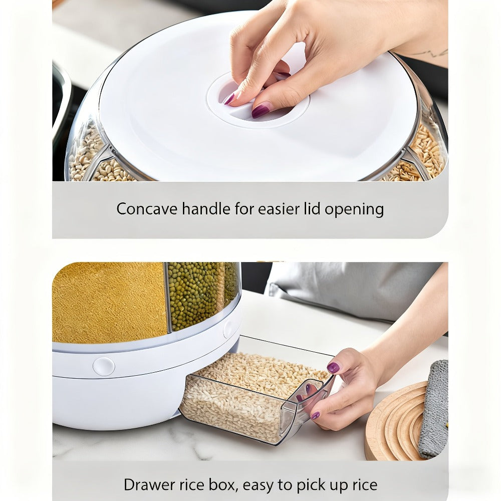 1pc Caja de almacenamiento de granos giratoria, Contenedor giratorio de gran capacidad para almacenar arroz y granos, Contenedor para almacenar granos enteros, Dispensación de un toque para granos pequeños