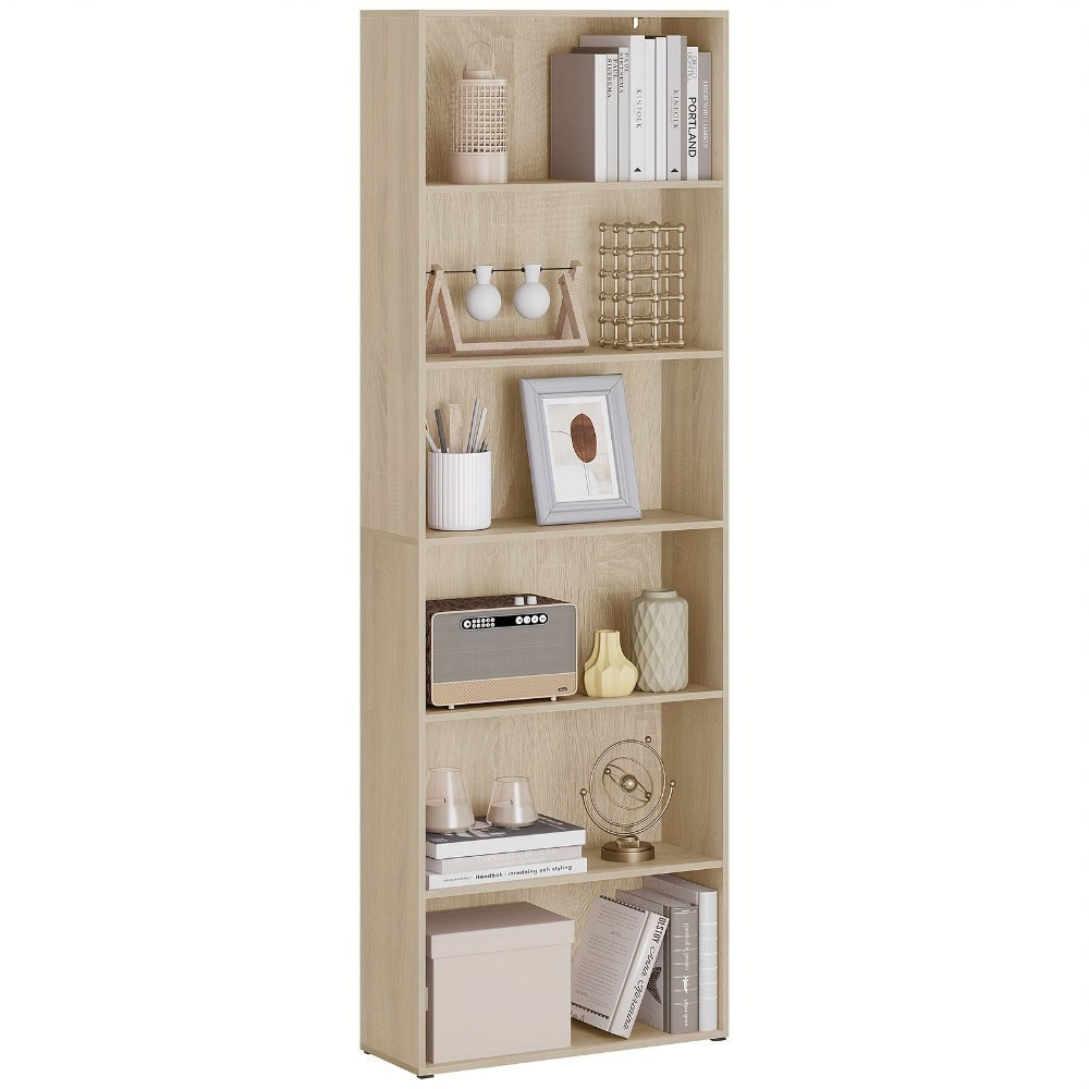 Estantería Ajustable de 6 Niveles | Estante de Almacenamiento Independiente Abierto, Estante de Partición, Adecuado para Oficina y Estudio, Roble Claro y Blanco, Dimensiones: 60x180x23.5 cm, Independiente, Requiere Montaje