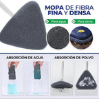 Mopa Triangular Limpieza Giratoria 360 para Limpiar Suelos, Paredes, Ventanas, Techos y Muebles. Fregona Triangular Microfibra, Función Autoescurrible, Incluye 2 Recambios. Cabezal de 27 x 27 x 27 cm, con un Mango Extensible de hasta 130 cm. - Dekohome