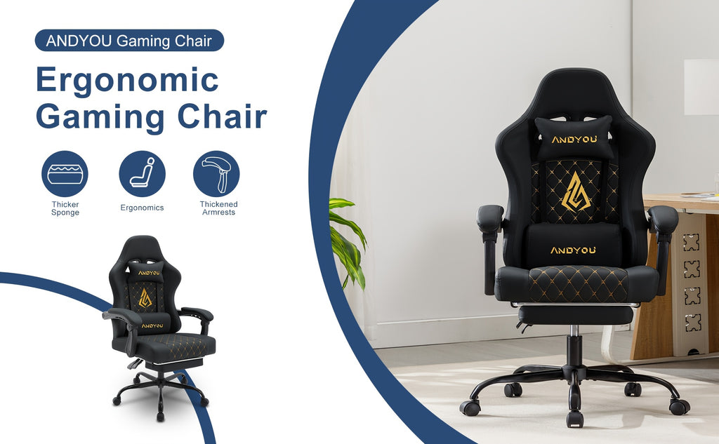 Silla de oficina | Silla de gaming Andyou con reposapiés, silla ergonómica de ordenador para juegos, silla de tarea giratoria y ajustable con