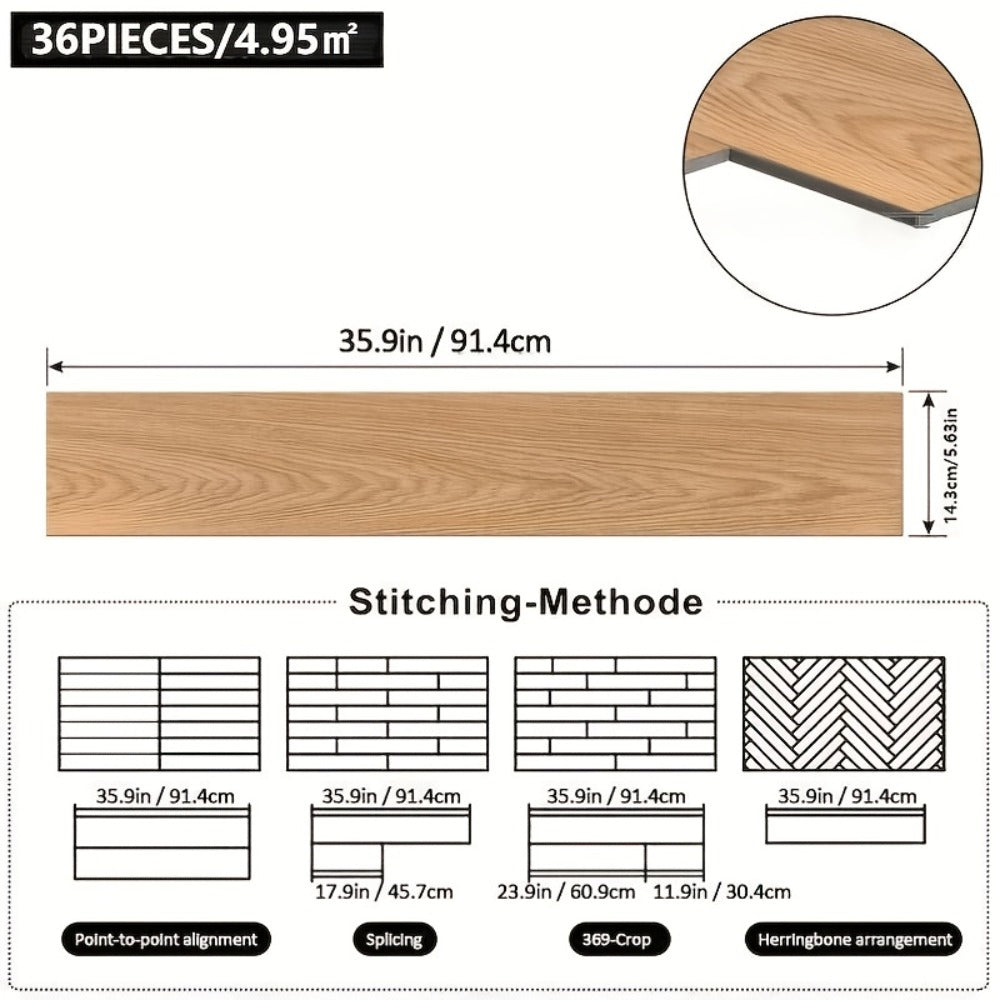 Pack de baldosas de vinilo para suelo 36 piezas 91.4 cm | Para cocina, baño y sala