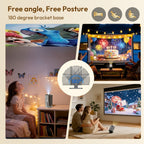 LUXVYN 2026 Proyector Portátil, con Android 11, Dual Wifi6, Brillo de 340ANSI, Local 1280X720P HD, Soporte 4K, Bajo Ruido, Ángulo de Proyección Flexible de 180°, Mini Proyector de Cine en Casa