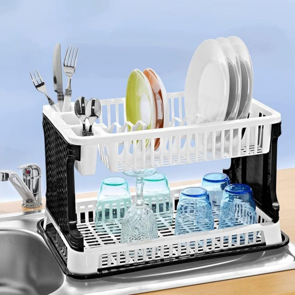 Escurridor de platos plegable de gran capacidad con bandeja de goteo, secador de platos