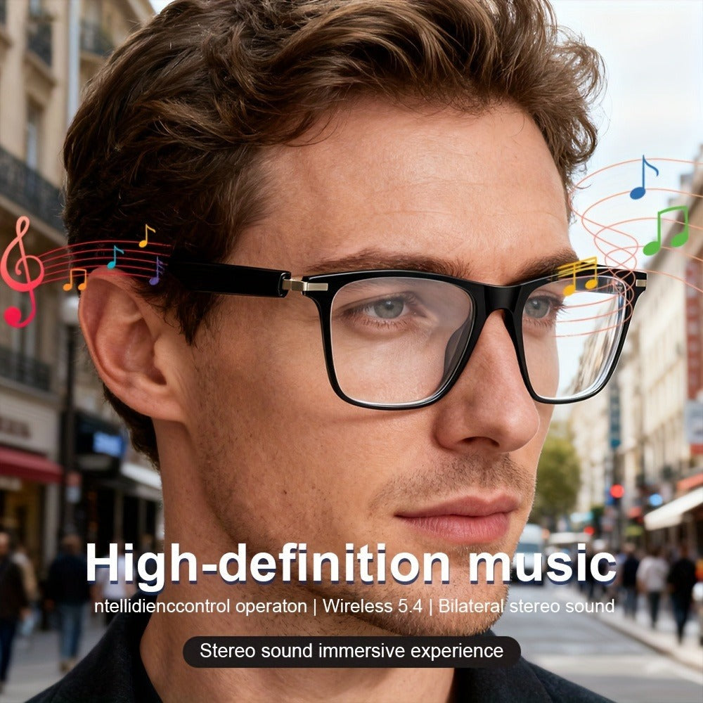 Gafas de Audio Inteligentes Multifuncionales con Altavoz Integrado y Tecnología Soundwave, Compatibles Con Llamadas Inalámbricas, Responder/Rechazar llamadas, Escuchar Música en las Gafas, Control por Foto, 85mAh*2 Batería Grande, Gran Autonomía, Diseño E