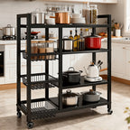 Estantes de cocina verticales ajustables, estantes abiertos de cuatro niveles con tres cestas de malla metálica, estantes de almacenamiento con poleas, estantes de organización de almacenamiento de cocina de gran capacidad, adecuados para cocinas, salas d