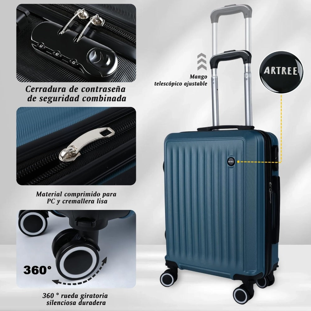 Maleta De Cabina Exclusiva Para Vuelos Europeos, Ideal Para Vacaciones De Verano Y Viajes A La Playa. Dimensiones Precisas De 55×40×20 Cm, Diseño Rígido Resistente Con 4 Ruedas Giratorias 360°, Tirador Telescópico Suave Y Cerradura De Seguridad. Ligera Y
