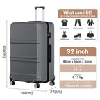 Kono ABS+PC Maleta Extra Grande de 32 Pulgadas, Diseño Horizontal Esculpidor, Equipaje Rígido con Ruedas y Mango Telescópico