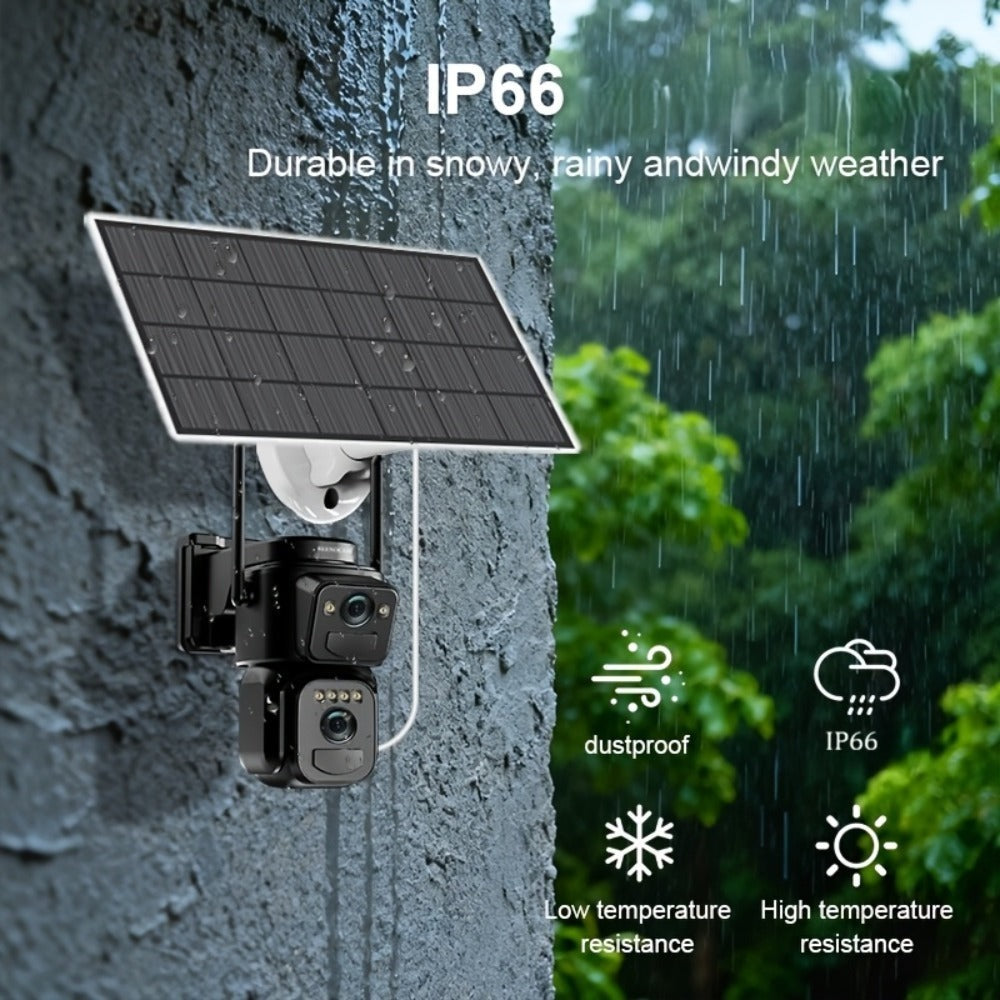 1pc [8x Zoom] WiFi CCTV, Nueva Lente Dual 2025 – PTZ + Cobertura Fija – Baby Monitor, Montaje en Techo/Mástil, 360° Smart Automático Seguimiento Humano, Listo para Granjas y Familias, Sin Zonas Ciegas – 2 Lentes al Precio de 1, Cámara de Seguridad Solar W