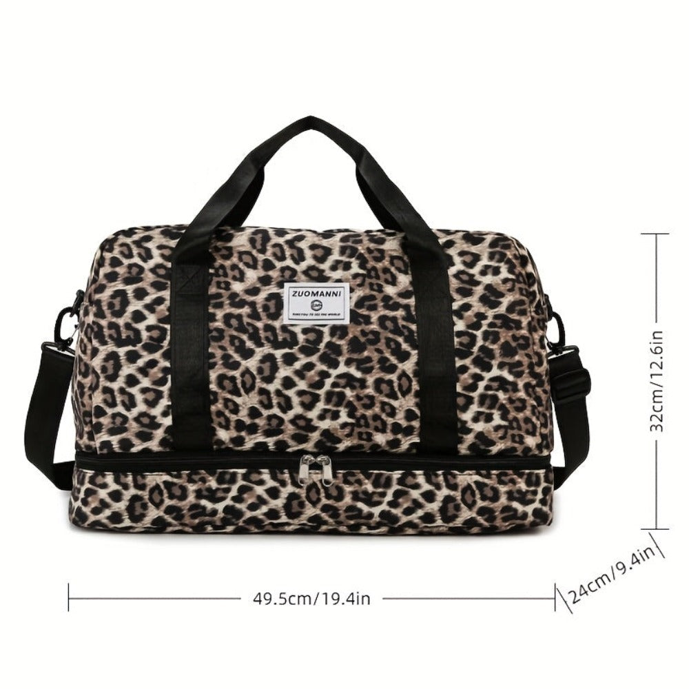 Maleta moderna con estampado de leopardo y amplio espacio, con compartimento separado para zapatos, correa de hombro ajustable, ideal para el gimnasio, yoga y escapadas de fin de semana, así como actividades de ocio y camping al aire libre