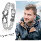 Pulsera de Cuero PU Trenzado con Símbolo Infinito para Hombres y Mujeres - Brazalete en Forma Infinity, Estilo y Blanco Regalo Joyería Unisex Para Boda/Aniversario/Accesorio Punk (Sin Metal, Uso Todo el Año)