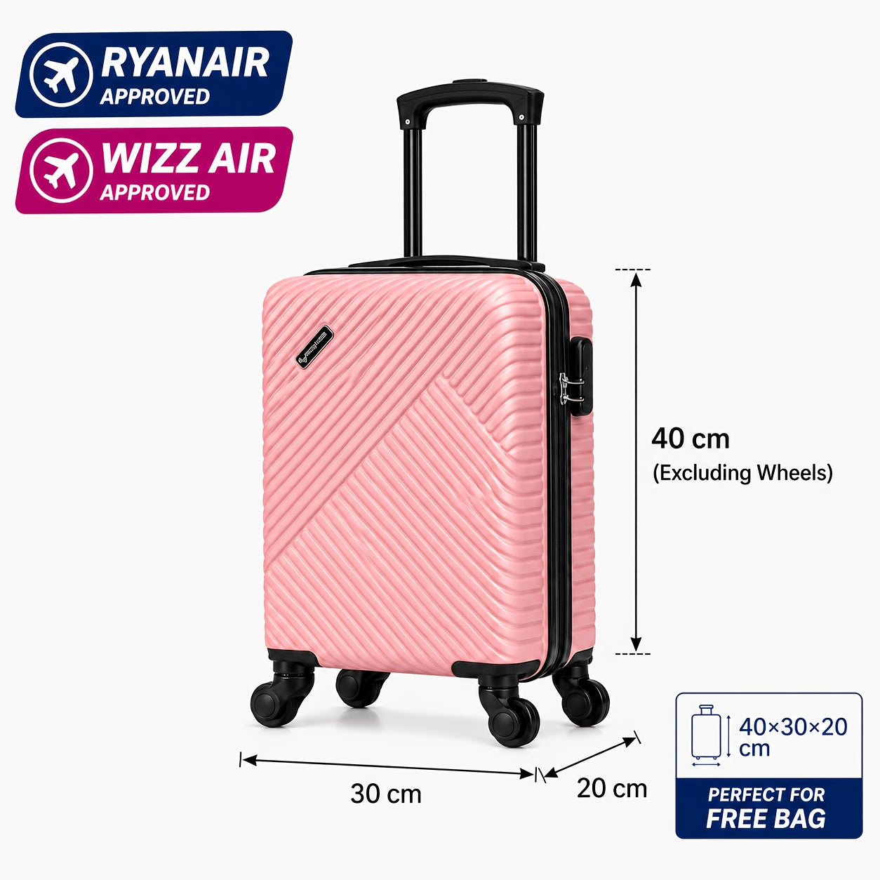 Ryanair, Aerolínea Bajita, Regulaciones de la UE 40X30X20Cm Mini Maleta Fresca y Sencilla, con Ruedas Desmontables, Pasador Telescópico, Ruedas Giratorias de 360 Grados de Spring Airlines, Cerradura de Combinación, Maleta de Embarkación, Esencial para Via