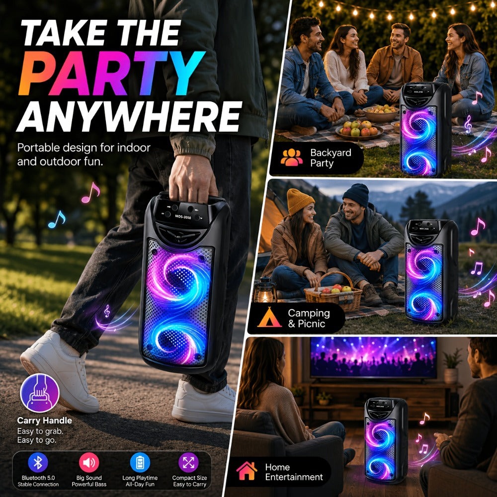 Sistema de altavoz de karaoke portátil Bluetooth, subwoofer dual de 3 pulgadas con graves profundos, luces de fiesta LED, radio FM, estéreo sin varillas TWS, altavoz PA de alto volumen, altavoz Bluetooth para exteriores para fiestas de verano, camping, pl
