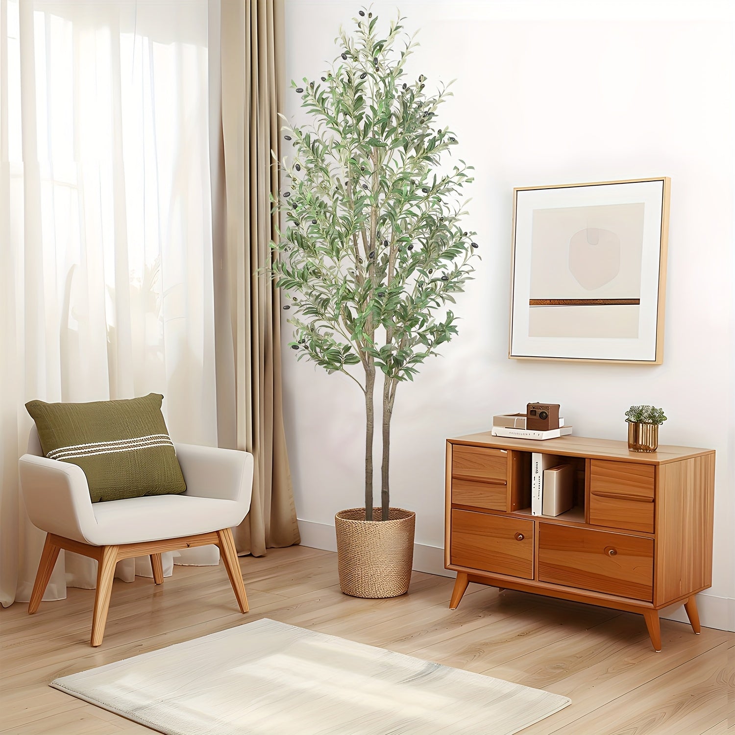 Árboles de olivo artificiales de 120/150/180/210 cm - Plantas de seda sintética con troncos de madera natural y frutos realistas, ideales para hogares, oficinas y salas de estar