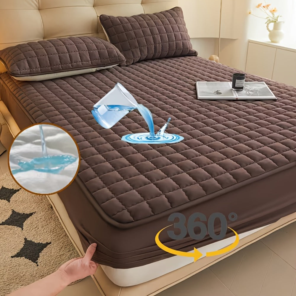 1 pieza Protector de colchón impermeable de alta calidad, sábana bajera ajustada, fabricada con tecnología de gofrado Soundwave, cubrecama suave y cómodo, lavable a máquina, apto para dormitorios, hoteles, residencias estudiantiles, fundas de almohada y r