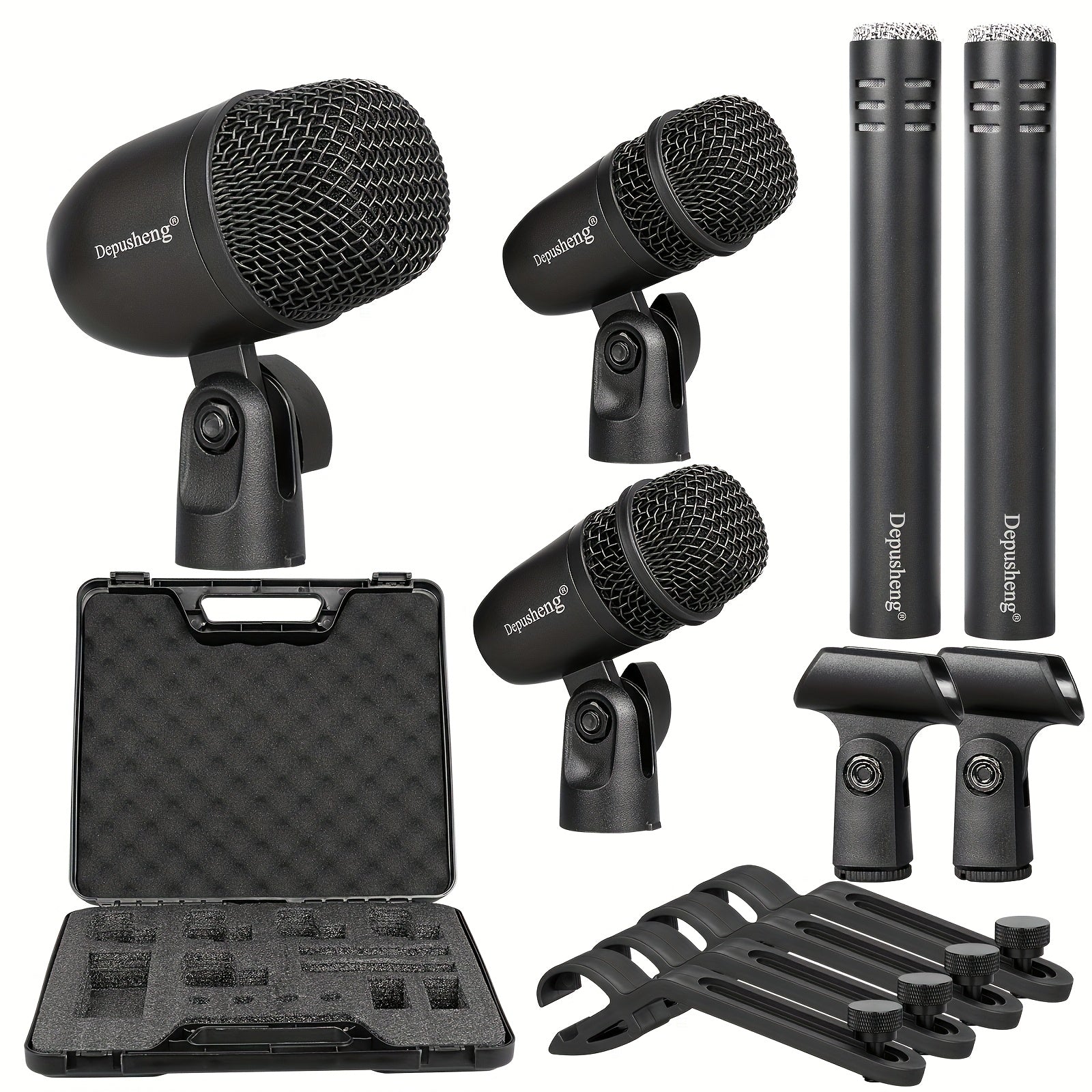 Kit de micrófonos dinámicos con cable Depusheng de 5/7 piezas para batería, voz y otros instrumentos con clip roscado para escenario, 4 de julio/Día de la Independencia