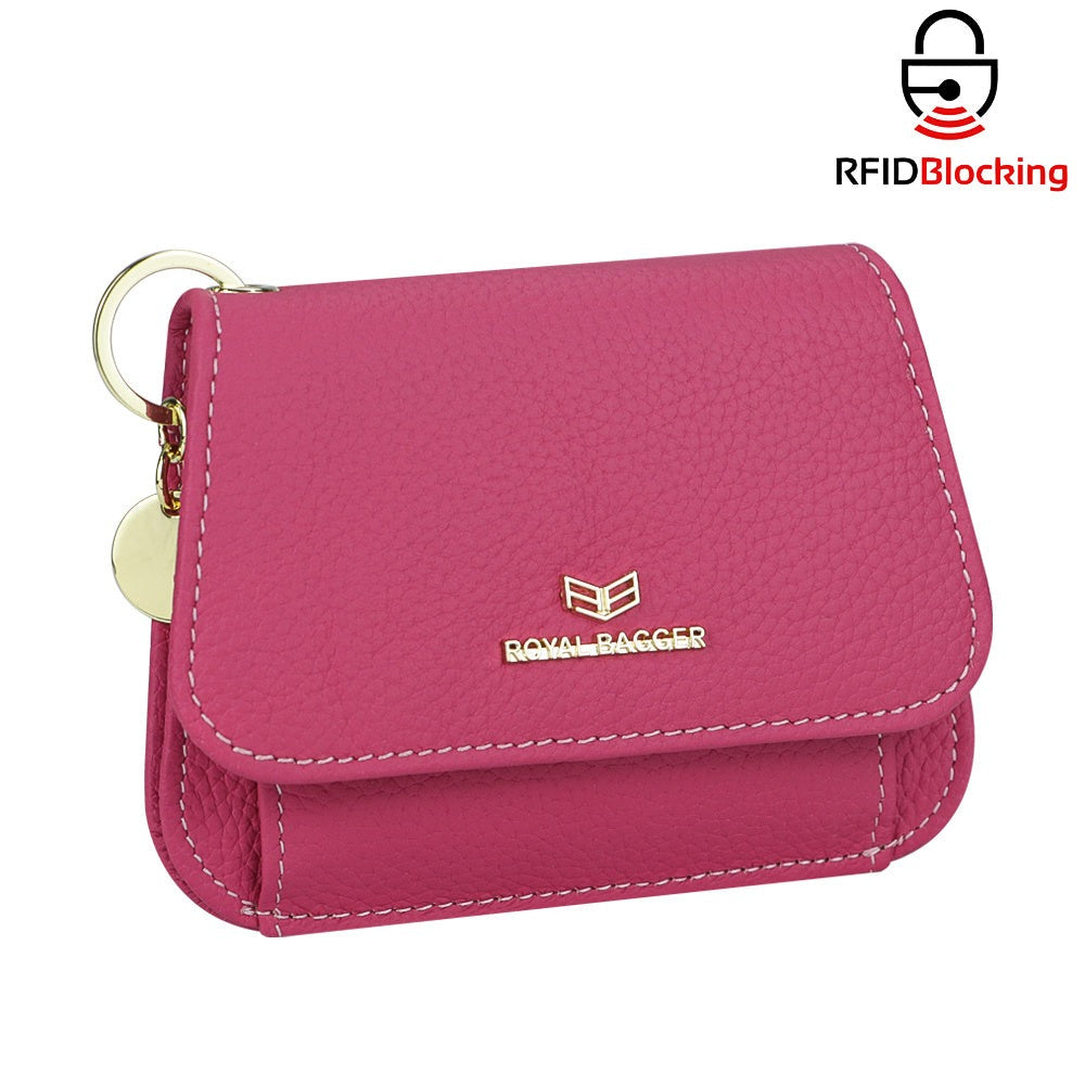 Royal Bagger Cartera Corta de Cuero Auténtico de Vaca para Mujer, Monedero con Bloqueo RFID, Múltiples Ranuras para Tarjetas y Llavero 2443