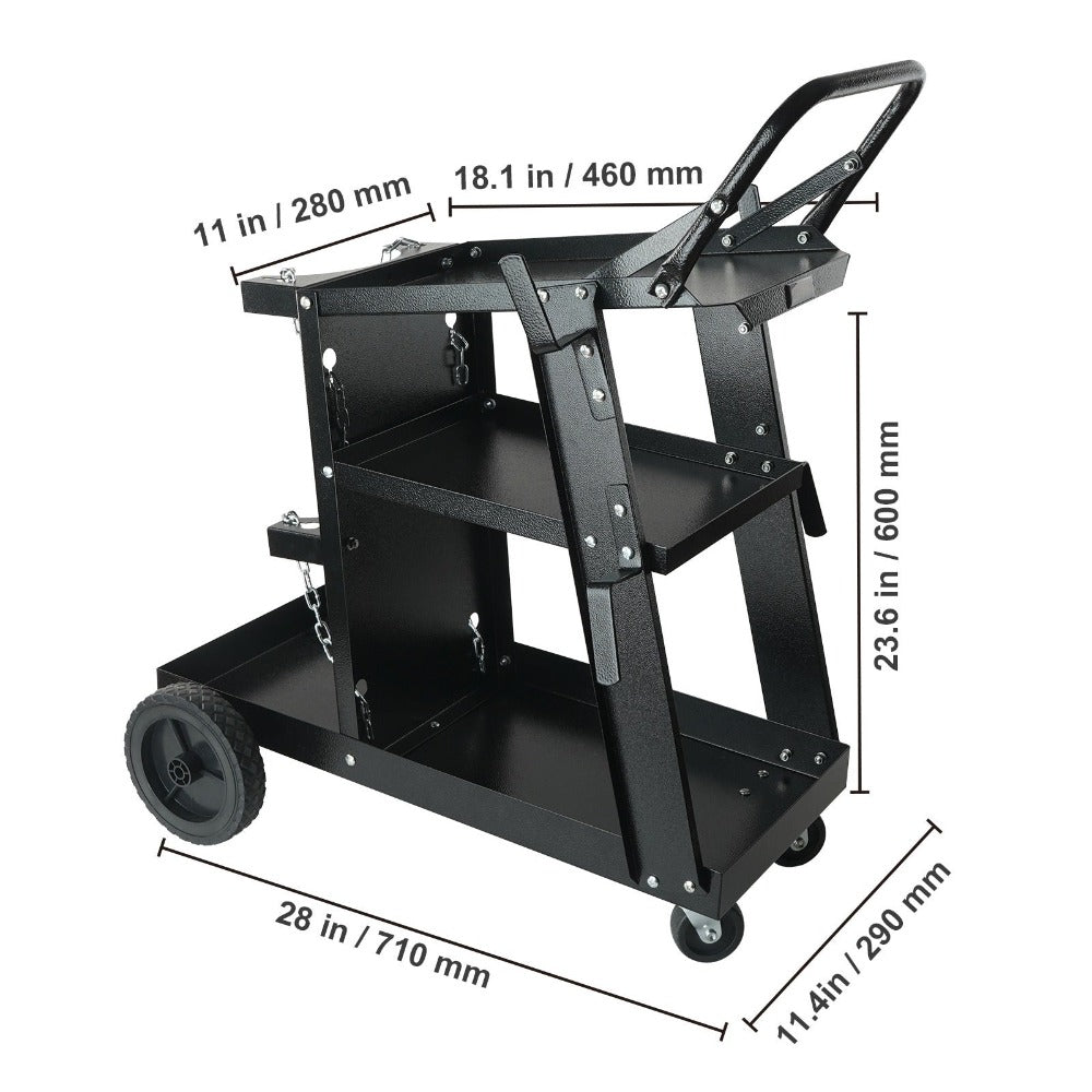 Carro para soldar VEVOR de 3 niveles con gran capacidad de carga de 400 libras, ruedas giratorias de 360°, cadenas de seguridad para almacenamiento de tanques, carro para soldar MIG con ruedas para máquinas de soldar TIG, ARC, MMA y cortadoras de plasma