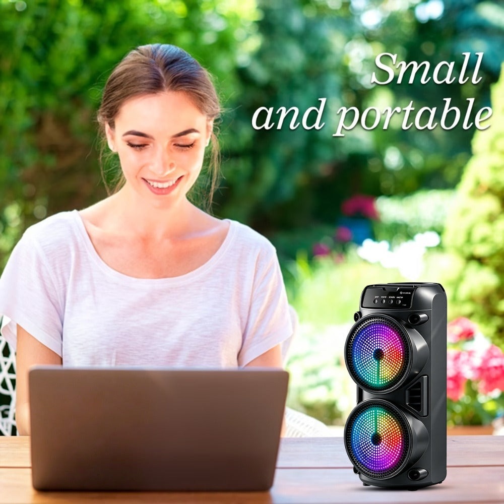 Altavoz Potente de 8000W, Caja de Karaoke Portátil con Luces RGB, Soporta Emparejamiento Estéreo TWS y Micrófono, Compatible con Tarjeta TF/USB MIC FM, Ideal para Fiestas, Exteriores, Camping, Pascua y Año Nuevo Chino
