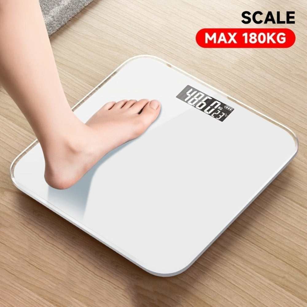 Báscula Inteligente para Peso Corporal, Báscula de Baño de Alta Precisión - Capacidad de 181.44 KG, Tecnología Step-On, Pantalla LCD - Alternación Entre Tres Unidades (St/Lb/Kg) - Plataforma Grande de 25.4cm (Sin Batería)