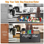 Organizador de barra de café Deluxe Freestable con cajón - Madera, apto para cápsulas de café, suministros de té, sobres de azúcar y cremas | Estación espaciosa para encimera, oficina, cafetería | Organizador de cajón para regalos de Navidad
