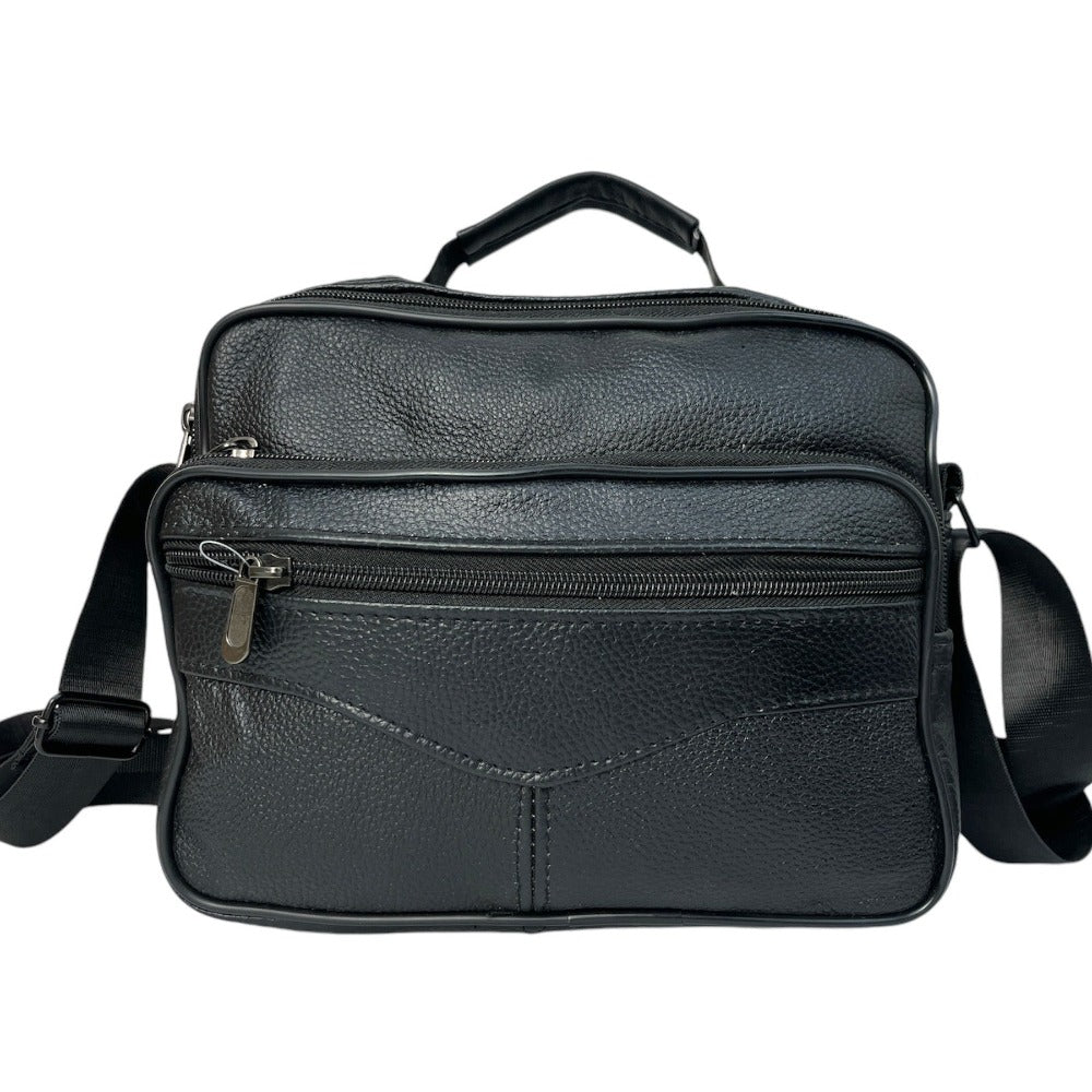 MEJORADA DL-71 Bolso de hombro de cuero genuino para hombre, bandolera horizontal de piel auténtica multibolsillo para hombre