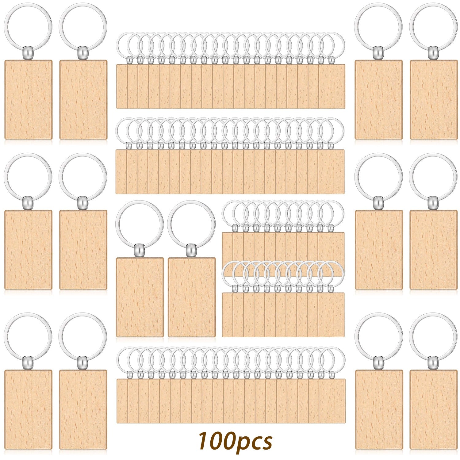 24/50/100 piezas de llaveros cuadrados de madera en blanco | Llaveros de madera sin terminar de alta calidad, etiquetas para grabado láser, discos pre-perforados, adornos hechos a mano, perfectos para proyectos, regalos de tallado en madera y decoraciones