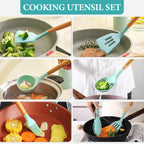 Juego de 19 piezas, Cuchillo de cocina, Juego de cocina, Juego de utensilios de cocina (Con mangos de madera), Juego de cocina de seguridad, Juego de herramientas de cocina antiadherentes, Utensilios de cocina modernos lavables, Utensilios de cocina, Adec