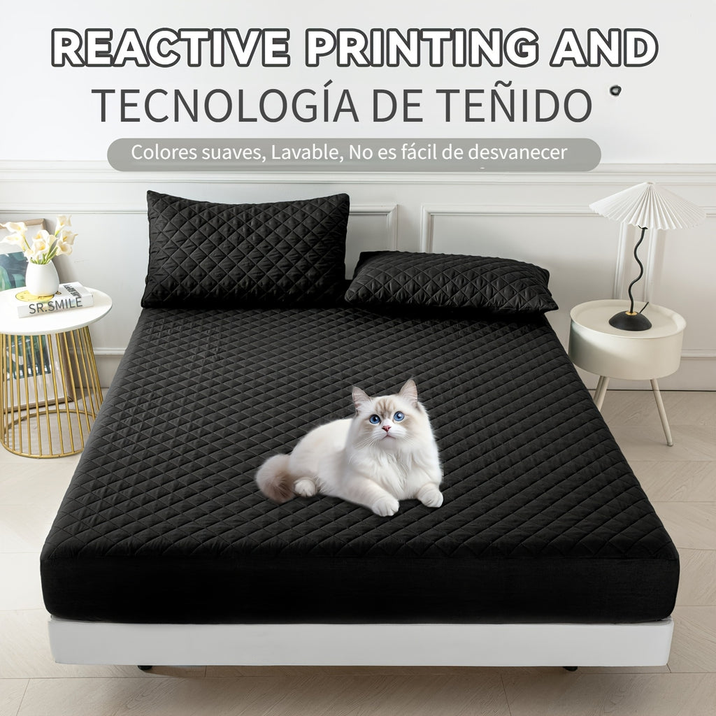 Este es un set de 3 piezas que incluye una funda protectora de colchón ultrasuave e impermeable y una media funda de almohada (el relleno de la almohada no está incluido). Cuenta con un diseño grueso y cálido en un color sólido, lo que lo convierte en una