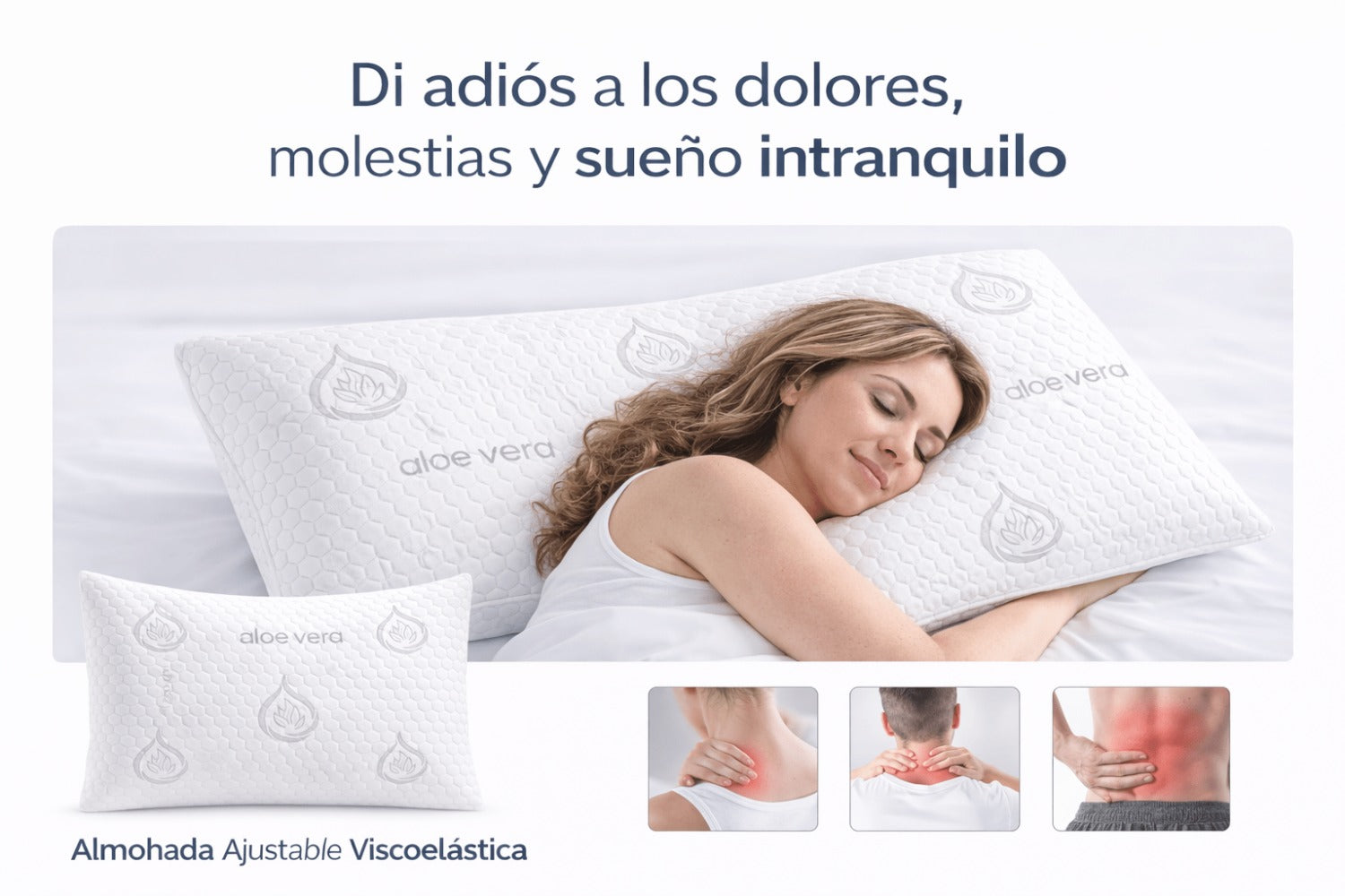 COMFORT SLEEP | Almohada Viscoelástica Aloe Vera con núcleo ajustable y funda transpirable para cuello y descanso diario – Almohada viscoelástica made in Spain para dormir de lado, boca arriba o boca abajo