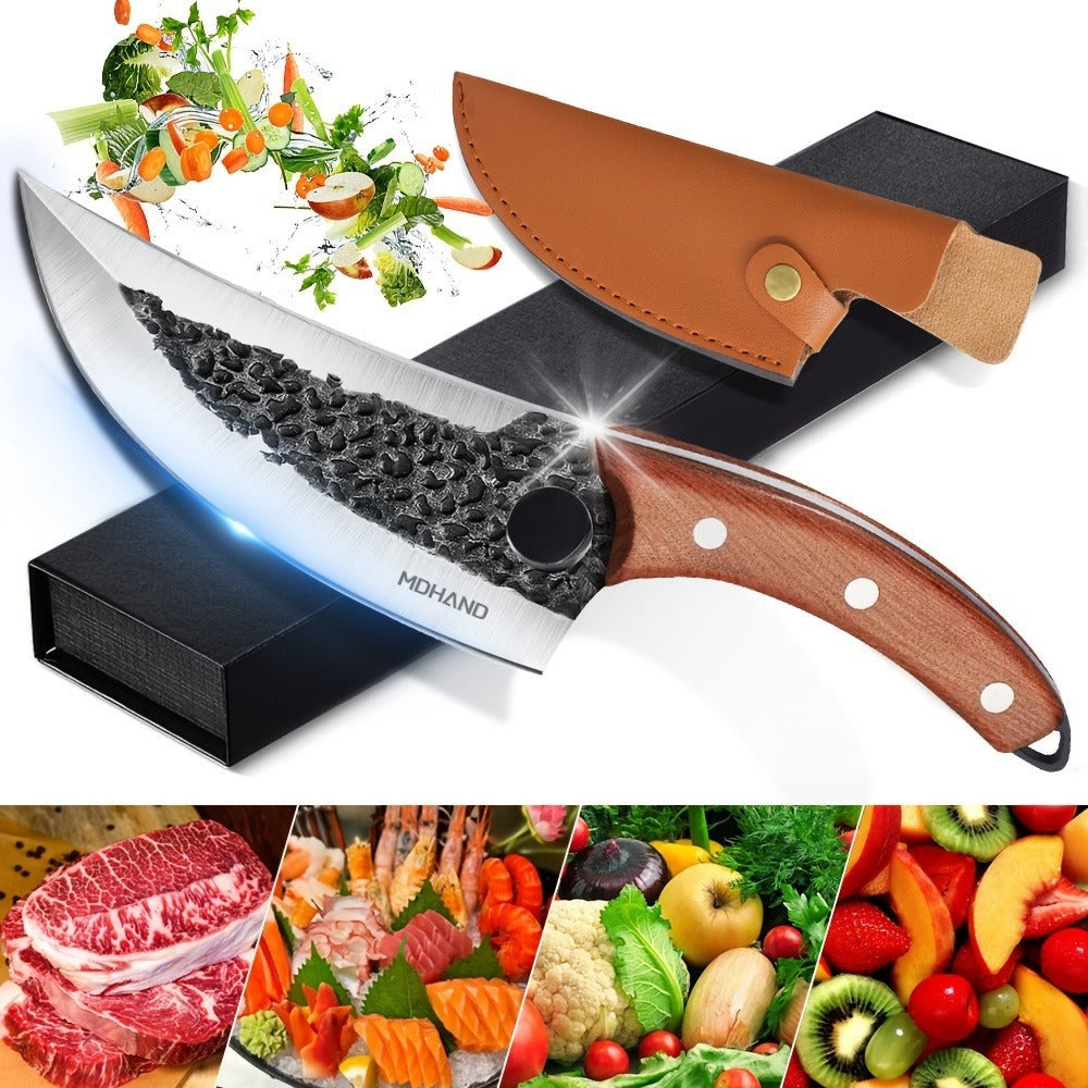 1 cuchillo de cocina de 12.2 pulgadas con orificio, hoja afilada de acero inoxidable y mango cómodo. Ideal para cortar verduras, frutas, carnes, pescado y para deshuesar o asar a la parrilla. Fácil de transportar y una excelente opción de regalo.