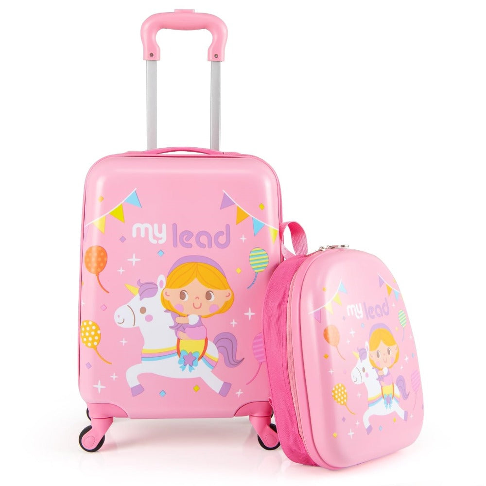 2 piezas de juego de equipaje infantil + mochila, carrito de equipaje infantil hecho de plástico, juego de equipaje infantil, equipaje de mano, equipaje de viaje, maleta de carcasa dura para niños y niñas (sirena, 12"+16")