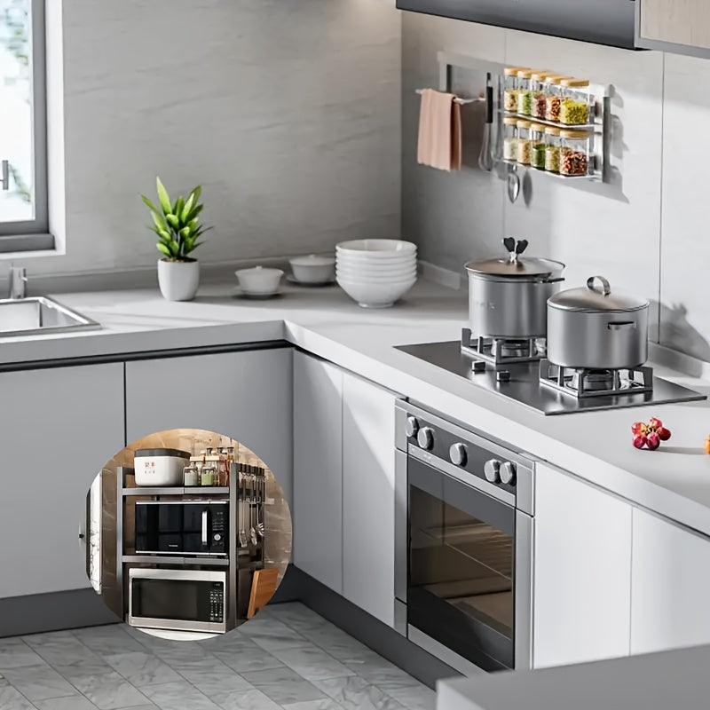 Estante de microondas ajustable de 2 niveles - Organizador resistente que ahorra espacio para cocina/baño, estante de almacenamiento expandible multiusos con diseño abierto de doble capa, estante de pie, estante de pie