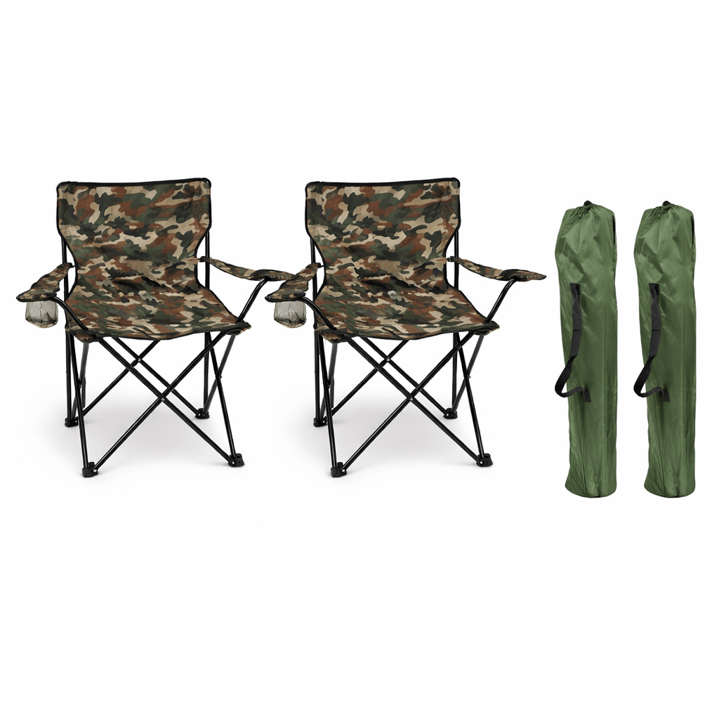Pack de 2 Sillas de Camping Plegable, Silla Portátil Resistente para Exterior, Jardin, Playa, Terraza, Con Reposabrazos, Fácil Transporte 80x45x80cm