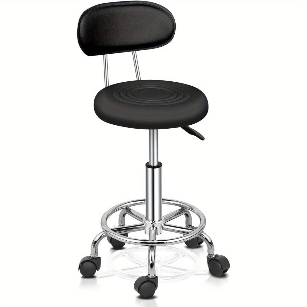 Bonnlo Taburete Giratorio Profesional con Respaldo, Taburete de Oficina Giratorio 360 Grados con Altura Ajustable de 48-58 Cm, Cubierta de PU, para Salón de Masajes, Manicura y Oficina (Blanco)
