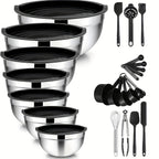 Juego de 7 cuencos de ensalada premium de acero inoxidable con tapas, juego de cuencos apilables, cuencos gruesos duraderos, aptos para ensaladas, aptos para lavavajillas y microondas, ideales para Navidad, Hanukkah, Pascua, Acción de Gracias, almacén loc