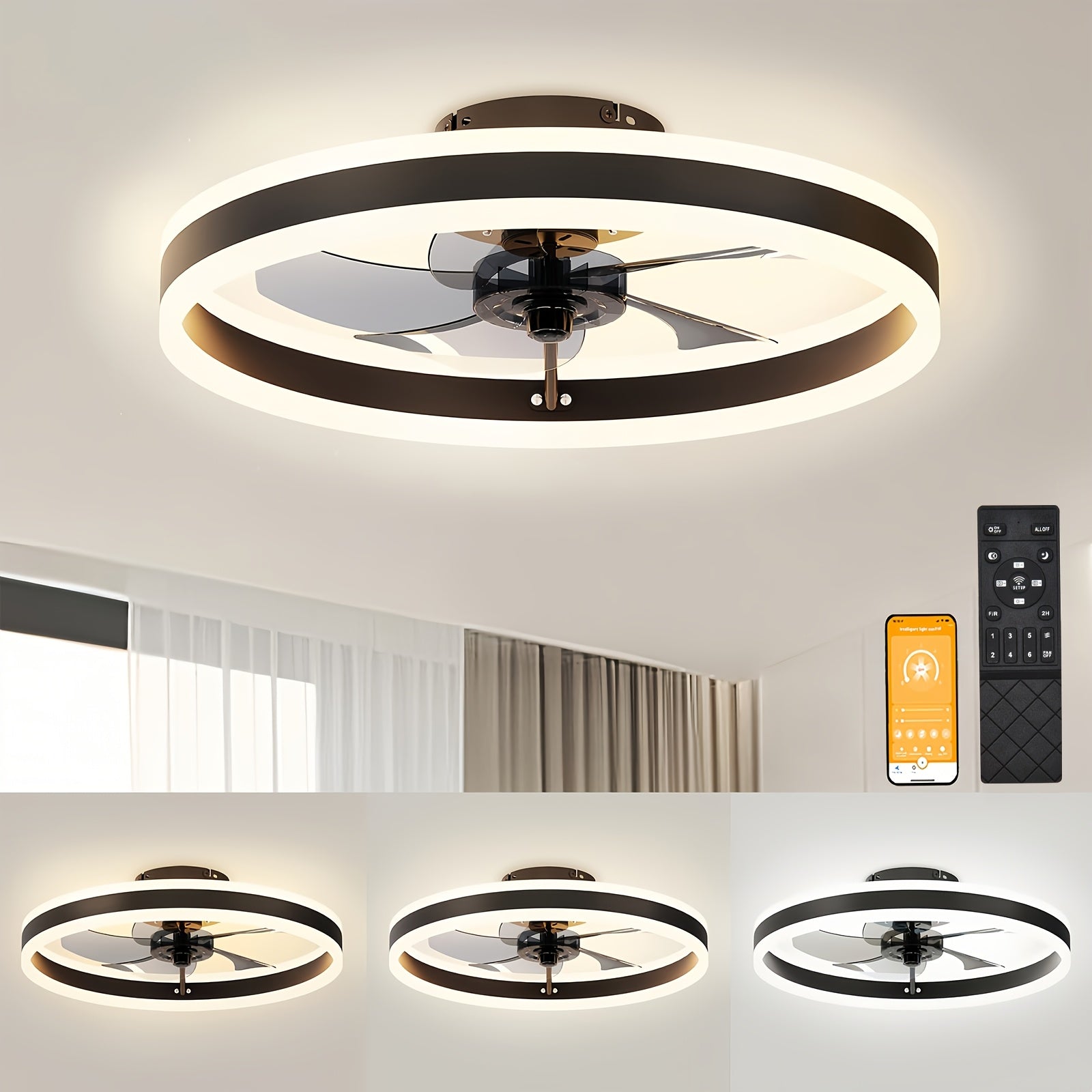 Ventilador de techo con luz y aplicación para dormitorio y sala de estar | Control Remoto