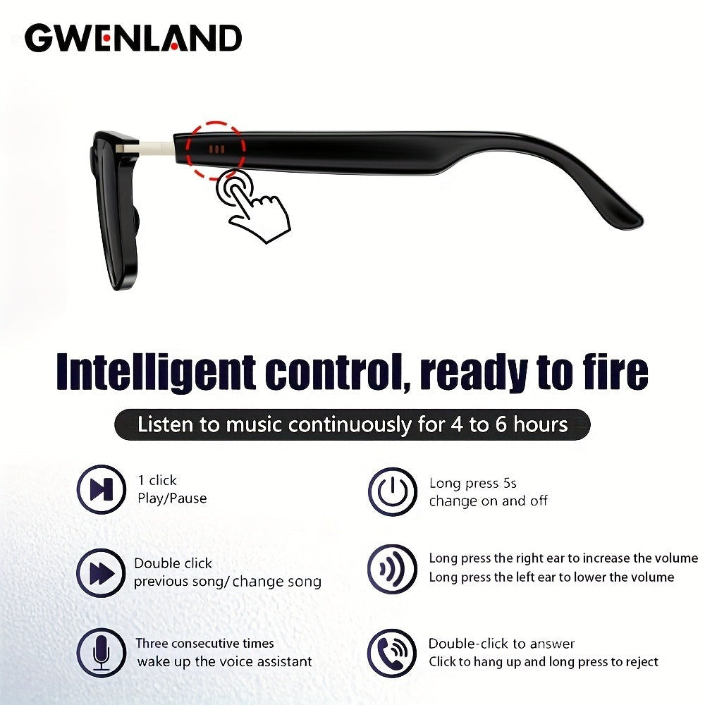 Gafas de Audio Inteligentes Multifuncionales con Altavoz Integrado y Tecnología Soundwave, Compatibles Con Llamadas Inalámbricas, Responder/Rechazar llamadas, Escuchar Música en las Gafas, Control por Foto, 85mAh*2 Batería Grande, Gran Autonomía, Diseño E