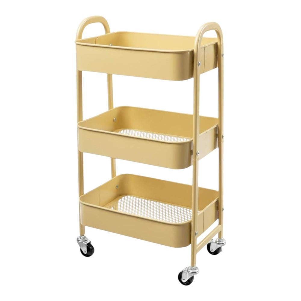 Carro móvil, Carrito de Almacenamiento de 3 Niveles, Marco de Acero, con Mango, 2 Frenos, Montaje fácil, para Dormitorio, lavadero del baño fruta