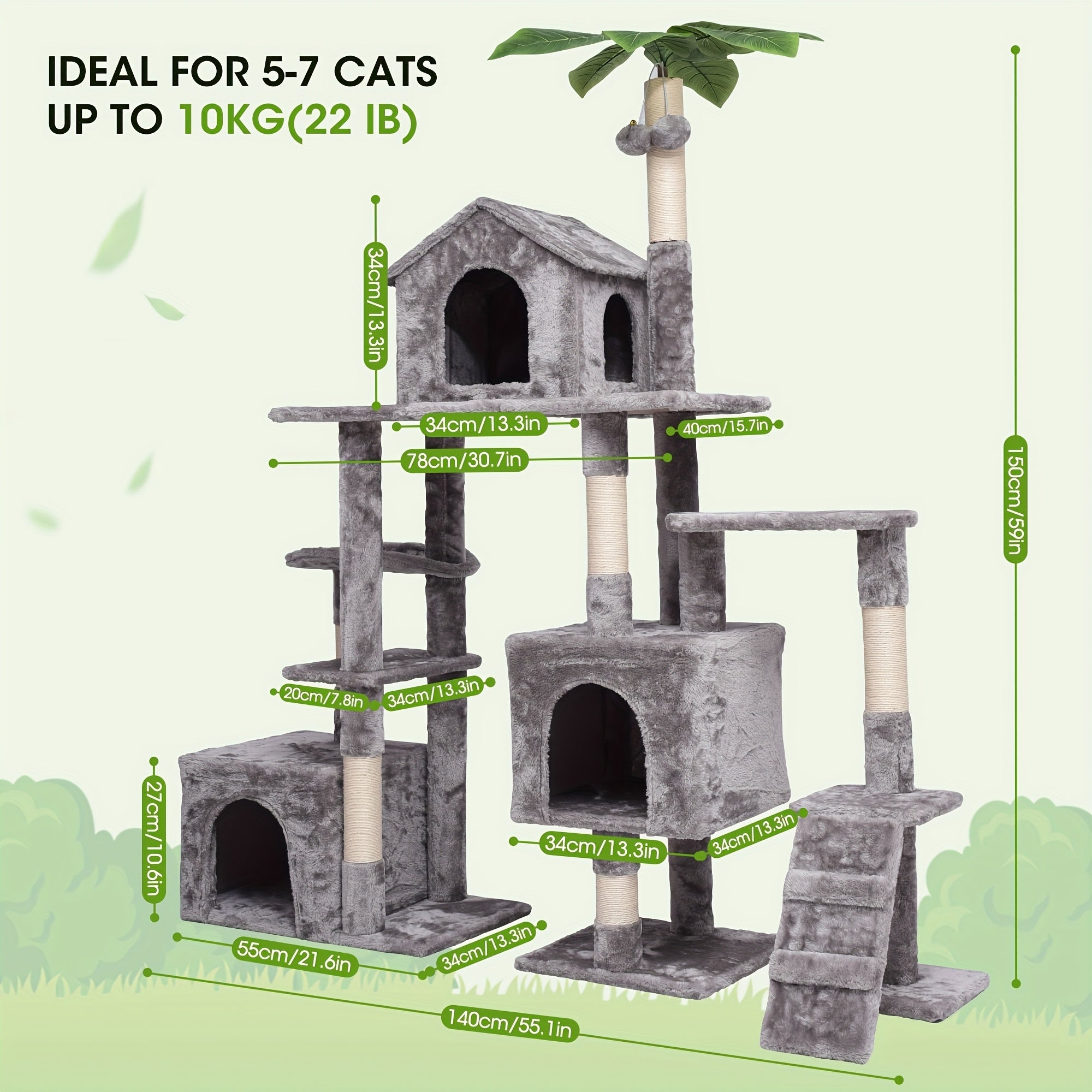 Torre rascadora para gatos 149.86cm | Juego descanso y cuidado de las uñas
