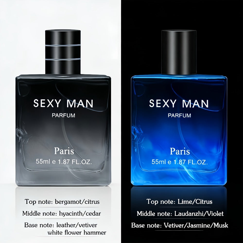Set de Perfumes de 3 Opciones (Paquete de 2) (2 X 55 ml/1.8 oz) | Botellas con Degradado Negro/Azul | Aroma a Bergamota y Cuero | Perfecto para Inauguración de Casa y Uso Personal