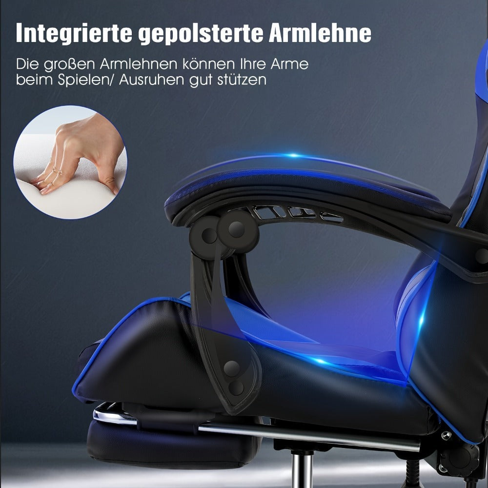 Silla Gaming con Reposapiés, Silla Gaming Ergonómica, Silla de Ordenador con Soporte Lumbar, Reposacabezas, Sillas de PC Ajustables en Altura con Asiento Giratorio de 360° para Oficina o Gaming
