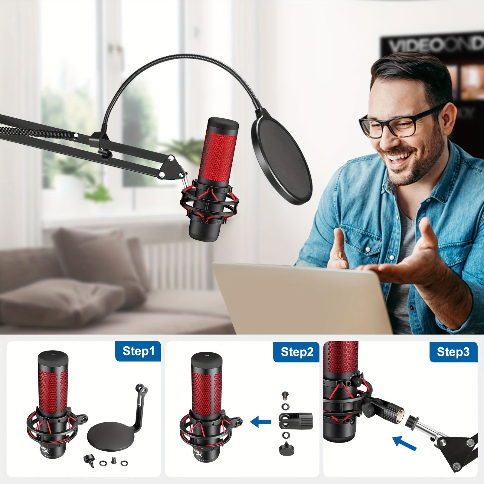 Brazo de Micrófono - Compatible con Brazo de Micrófono QuadCast S Rode AM8 Razer Seiren Mini/V3 Mini Soporte de Brazo Universal Compatible con Soportes de Micrófono de 3/8 y 5/8
